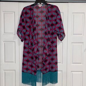 LuLaRoe Pink and Blue Patterned Kimono